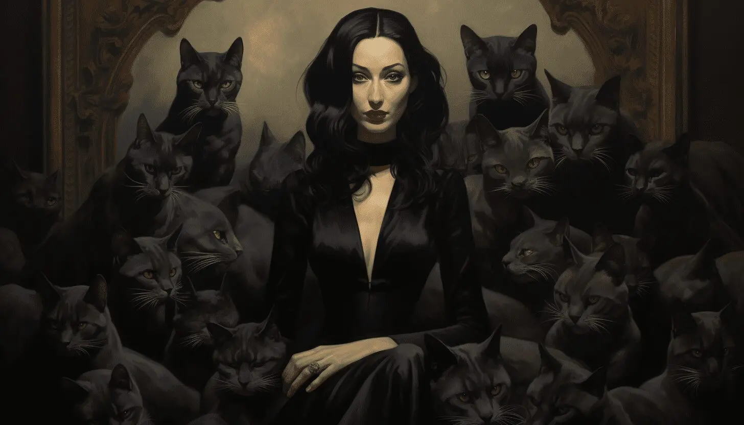 mortisha addams with cats