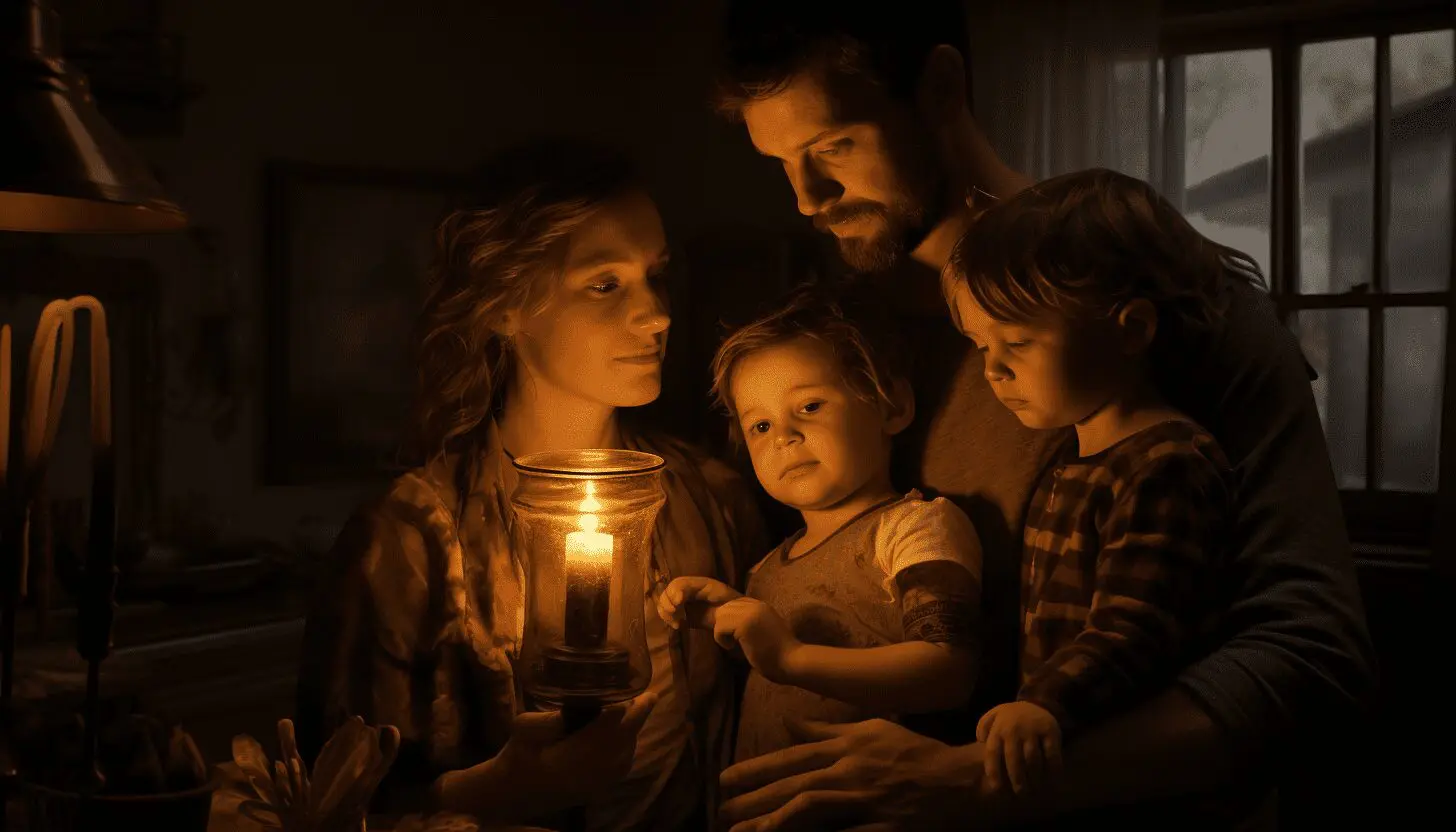 parents with children during power outage in their home