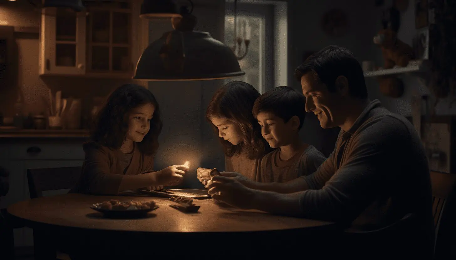 parents with children during power outage in their home